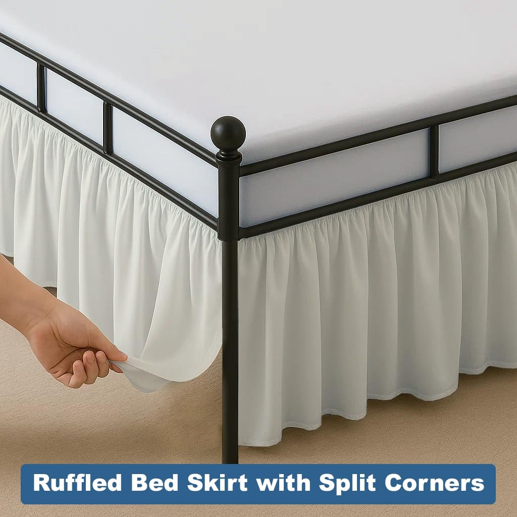 Ruffled Bed Skirt Split Corners with Platform, Tailored Fit Hotel Quality Wrinkle Free Ultra-Soft Microfiber Dust