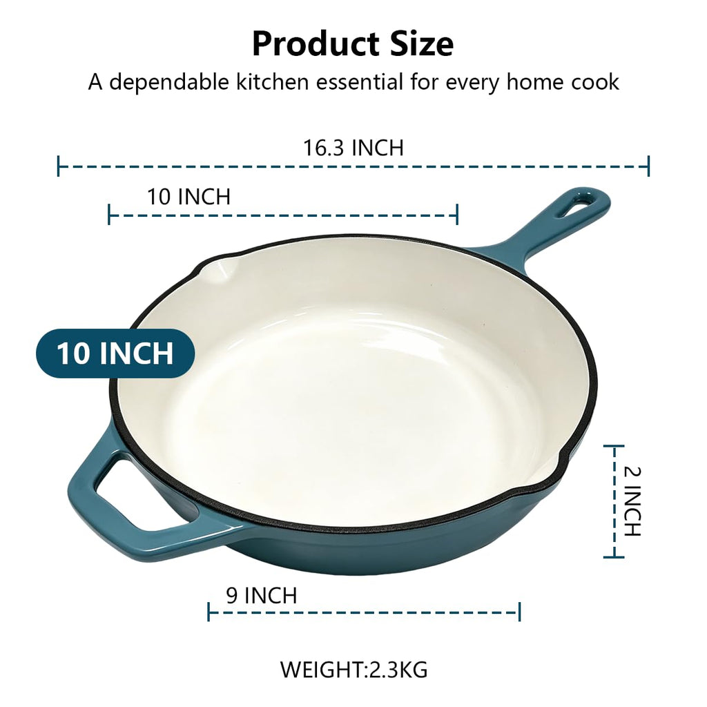 Enameled Cast Iron Skillet, Non Stick Fry Pan, Induction Compatible (Peacock Blue, 10 inch)