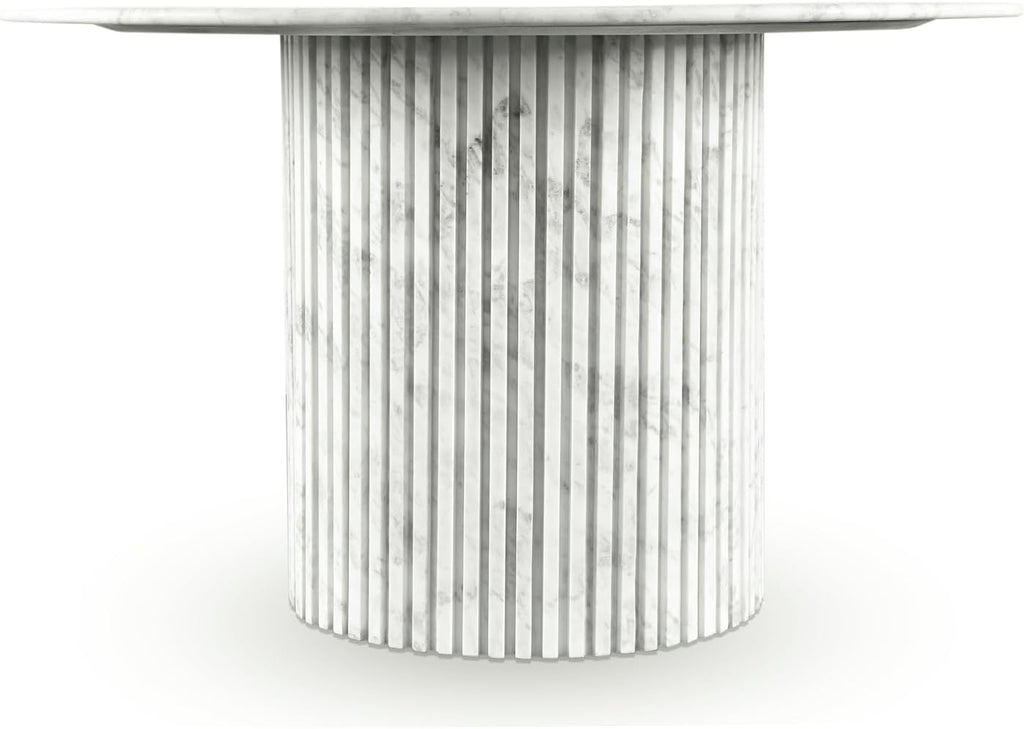 248White-DT48 Genoa Collection Art Deco Dining Table with Handcrafted Genuine Marble, White Marble with Light Grey