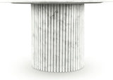 248White-DT48 Genoa Collection Art Deco Dining Table with Handcrafted Genuine Marble, White Marble with Light Grey