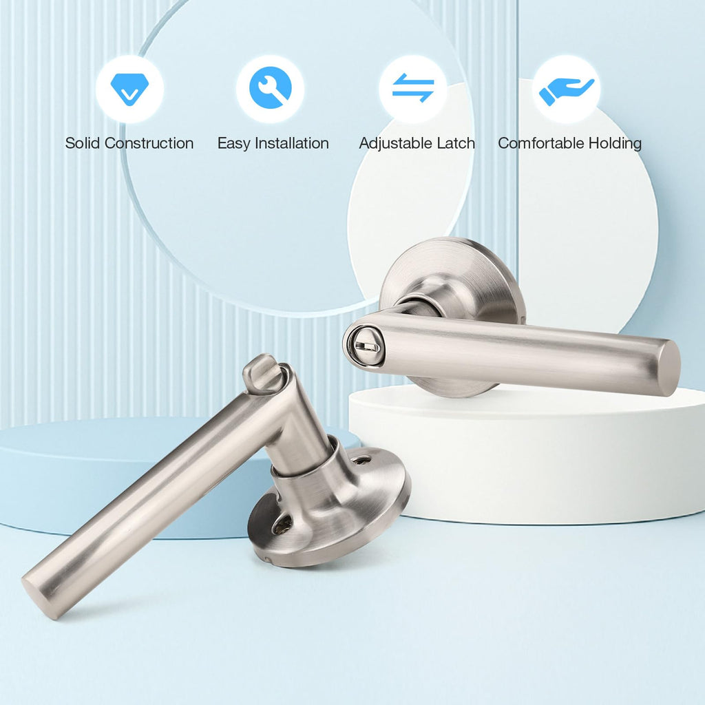 1 Pack Privacy Brushed Nickel Door Handles, Door Lever with Door Knobs Indoor , Heavy Duty Door Handles Interior with