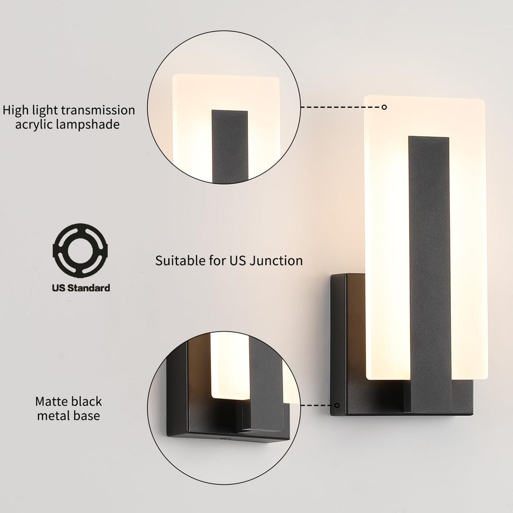 Modern LED Wall Sconces Up and Down Wall Mount Light Black 3000K Warm White Wall Lights Set of 2, Indoor Wall