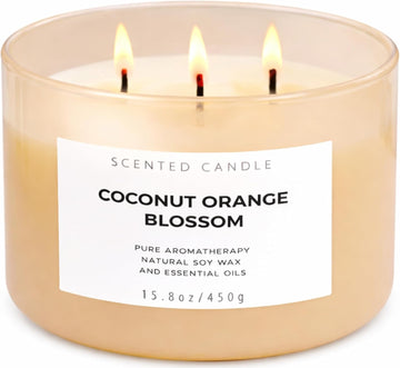 Coconut Orange Blossom Scented Candle, 3-Wick Large Soy Candle 15.8 oz - Set of 158