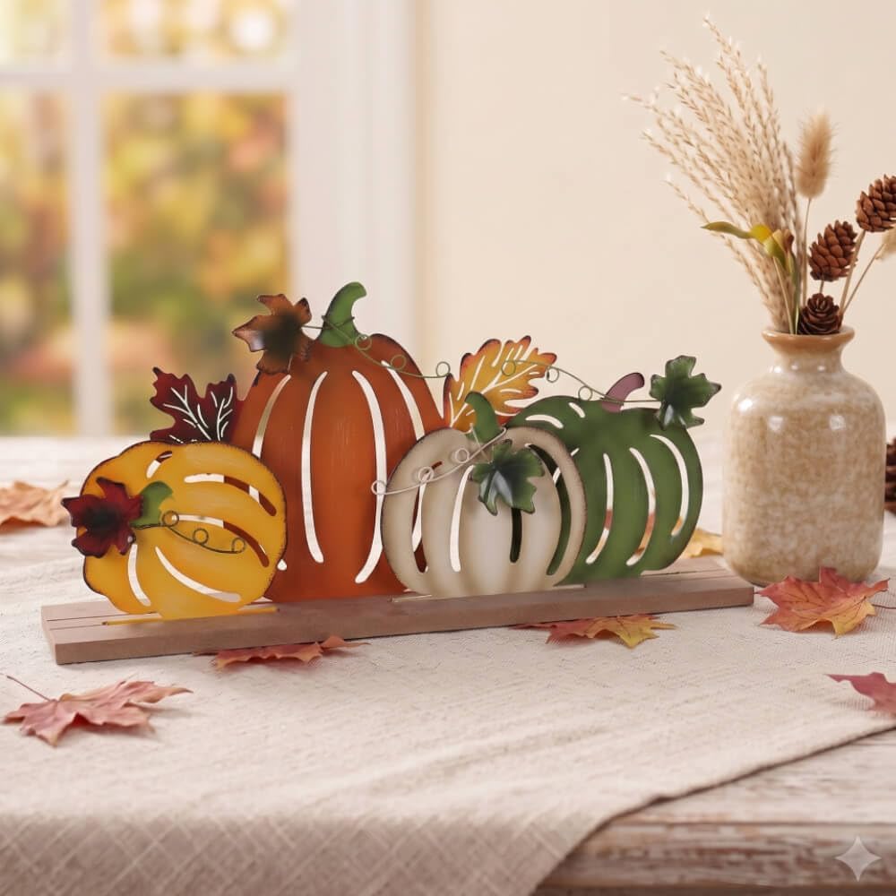 Fall Decorations, Wood Metal Pumpkins Sign for Fall Table Decor, Farmhouse Rustic Multi-Color Pumpkin Decorations