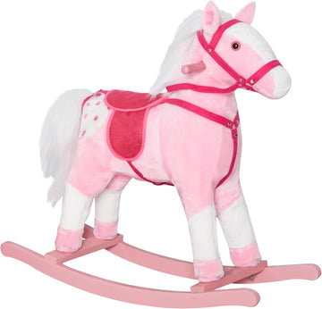 Kids Rocking Horse Plush Ride On Toy with Realistic Sounds, Pink