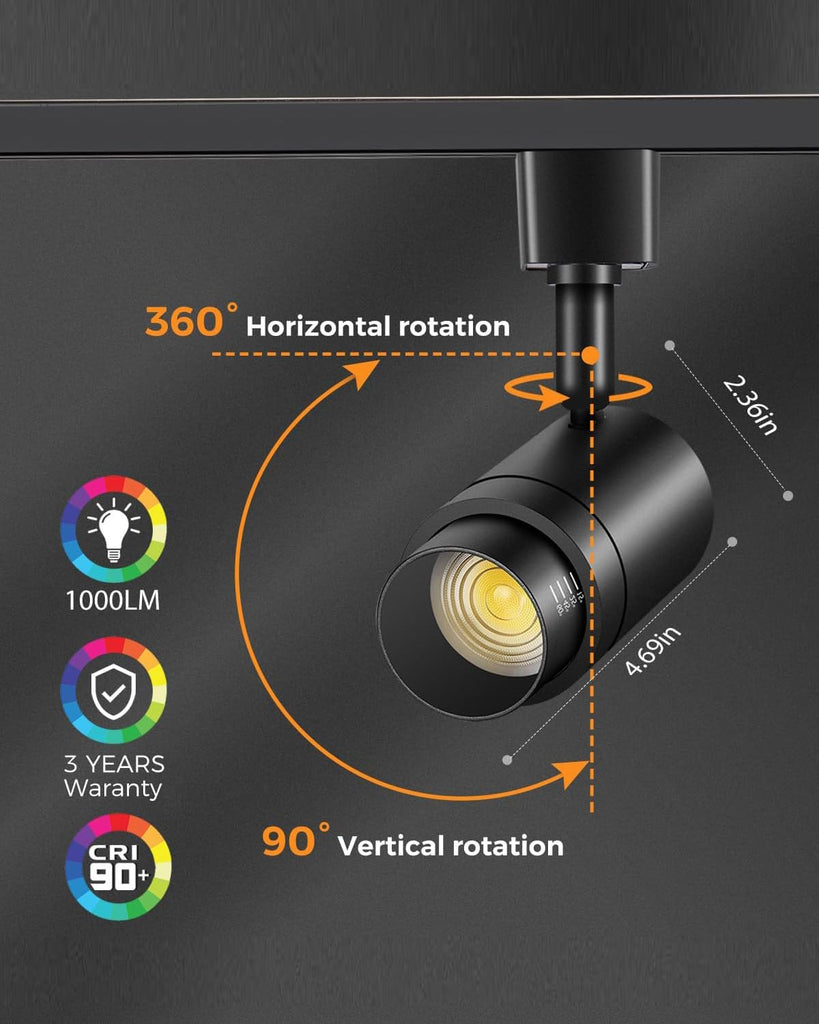 4 Pack Zoomable J Type Track Lighting Heads Dimmable, 12W Black