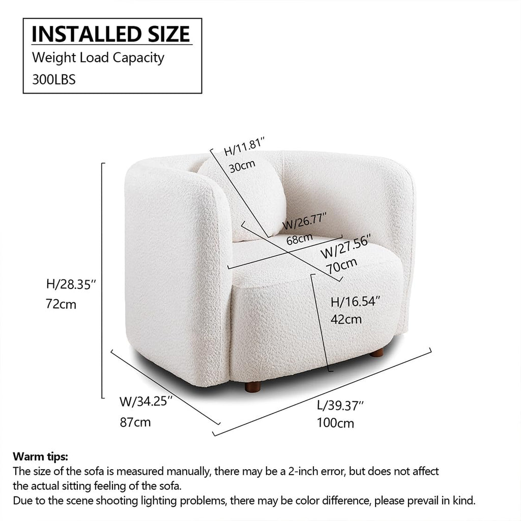 Barrel Chairs Set of 2, 39", Upholstered, Boucle, White