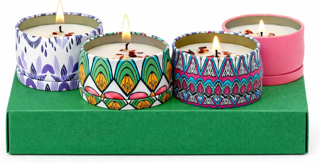 Scented Candle Gift Set, Decorative Tin Candles, Home Fragrance Candles for Relaxation, Birthday & Everyday Gifting - Set of 4