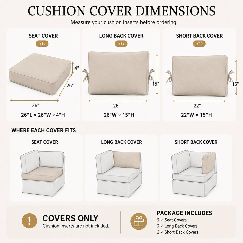 14 Piece Patio Cushion Covers Replacement, Waterproof Outdoor Furniture Covers with Reinforced Zippers and Non-Slip