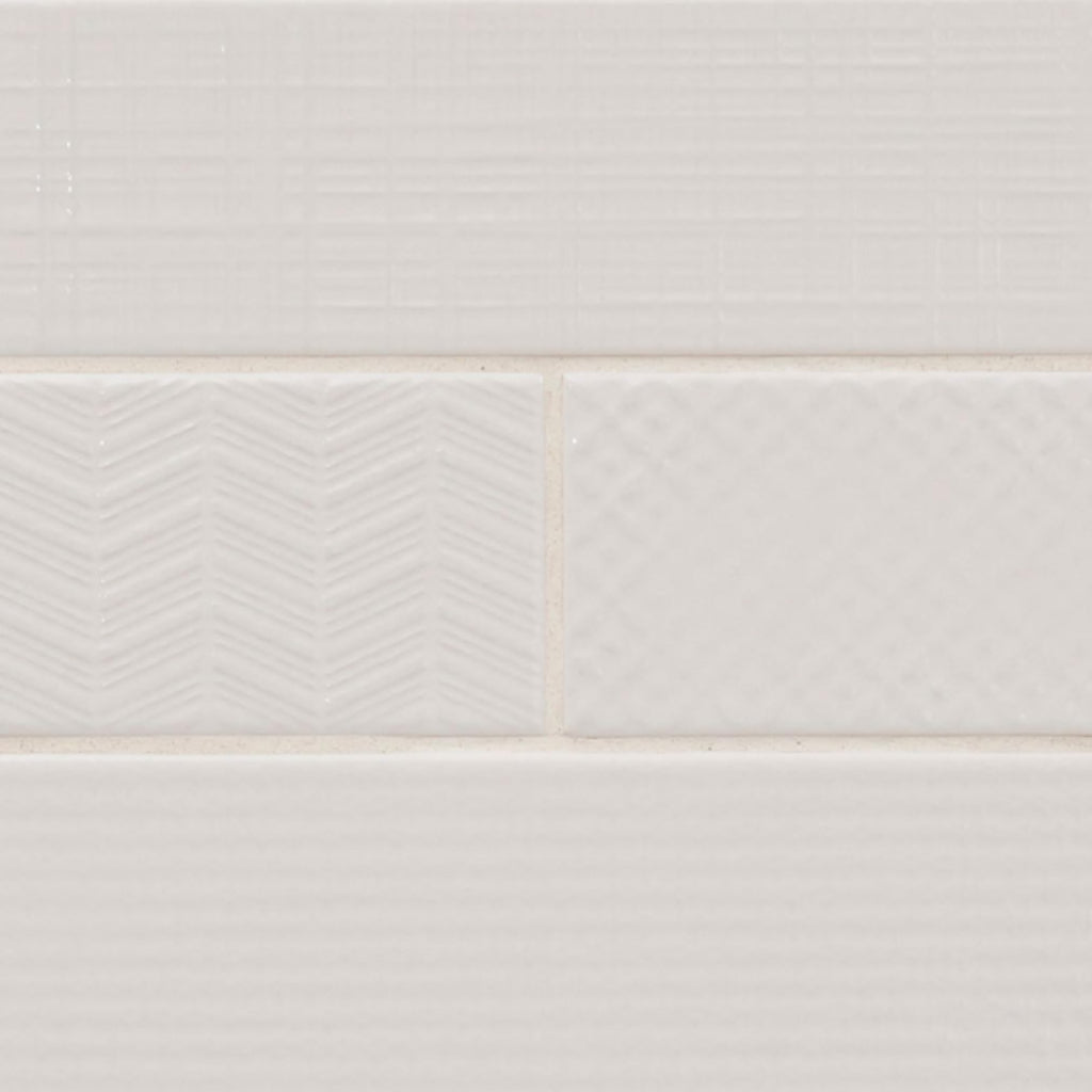 White 3D Mix Glossy Ceramic 4x12 Subway Wall Tile, 1 Piece