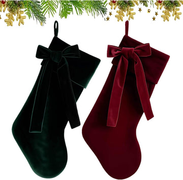20 Inch Velvet Christmas Stocking, Christmas Decor Soft Velvet Stockings with Large Decorative Bow Luxury Velvet