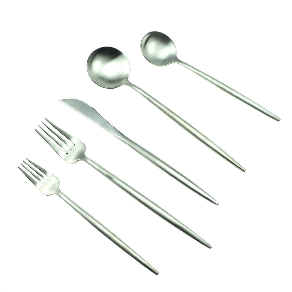 18/10 Stainless Steel 20-Piece Matte Silver Flatware Set, Dinner Knife Fork Salad Fork Dessert Spoon, Service for 4