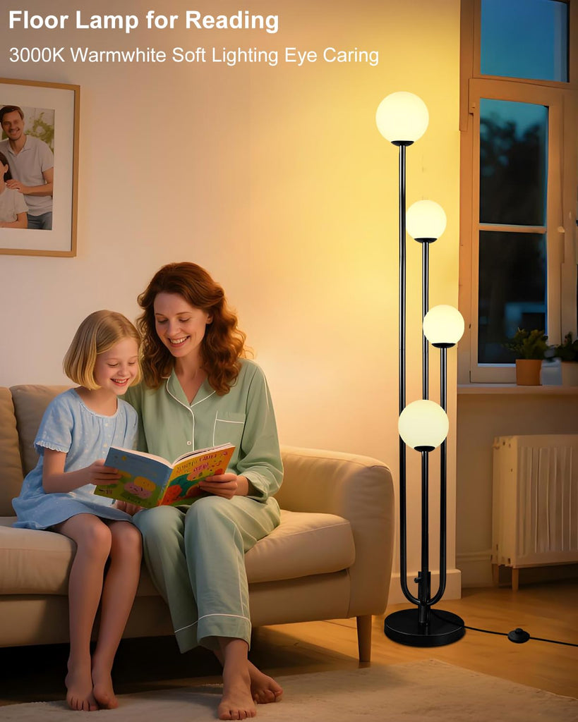 Black Globe Floor Lamp 4-Lights Dimmable Mid Century Floor Lamps