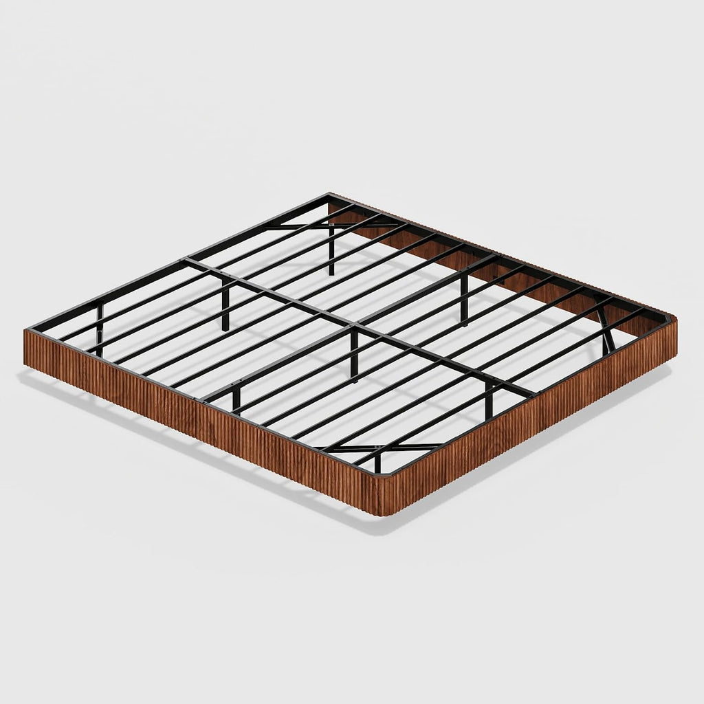 Classic Low Profile Floating Platform Bed, 10" High Floor Solid Wood Bed Frame With Led Ambient