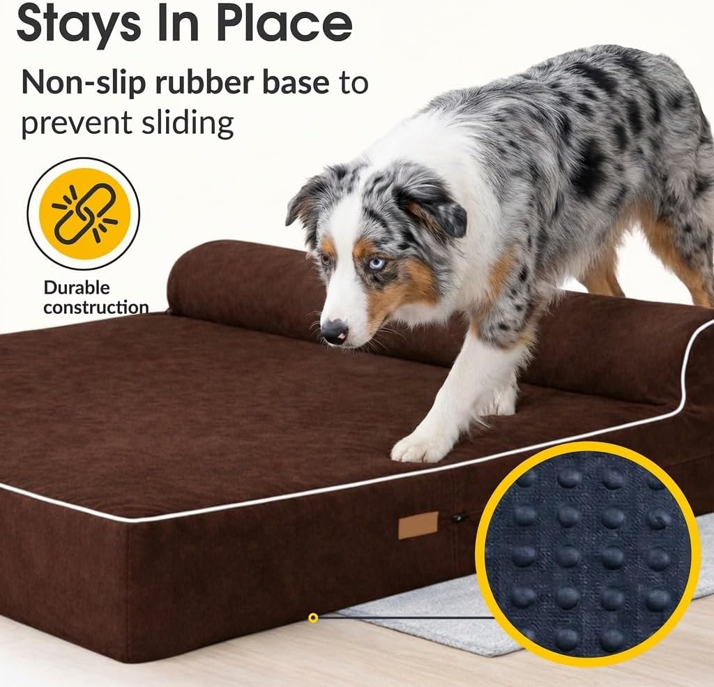 5.5 Inch Thick High Grade Orthopedic Memory Foam Dog Bed With Pillow and Easy to Wash Removable Cover with Anti-Slip