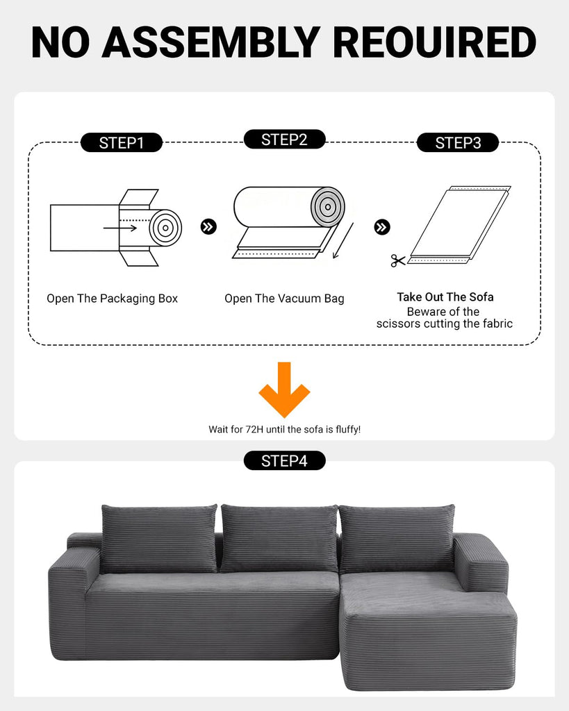 97" Cloud Sectional Couch, Modern Modular Sectional Sofa with Deep Seat, Corduroy Boneless Couches with L-Shape Chaise