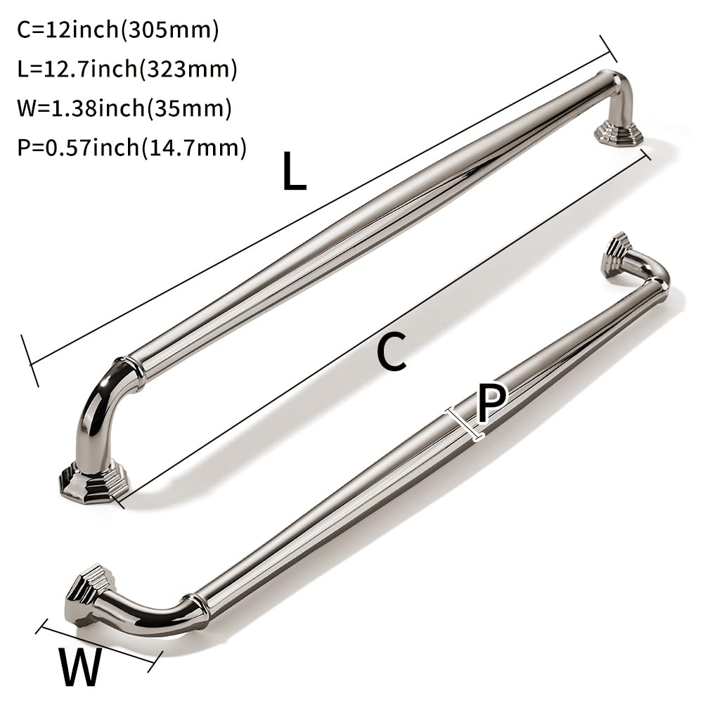 2 Pack 12 Inch(305mm) Polished Nickel Heavy Duty Solid Cabinet Handles Cabinet Pulls Heavy Duty Solid Cabinet