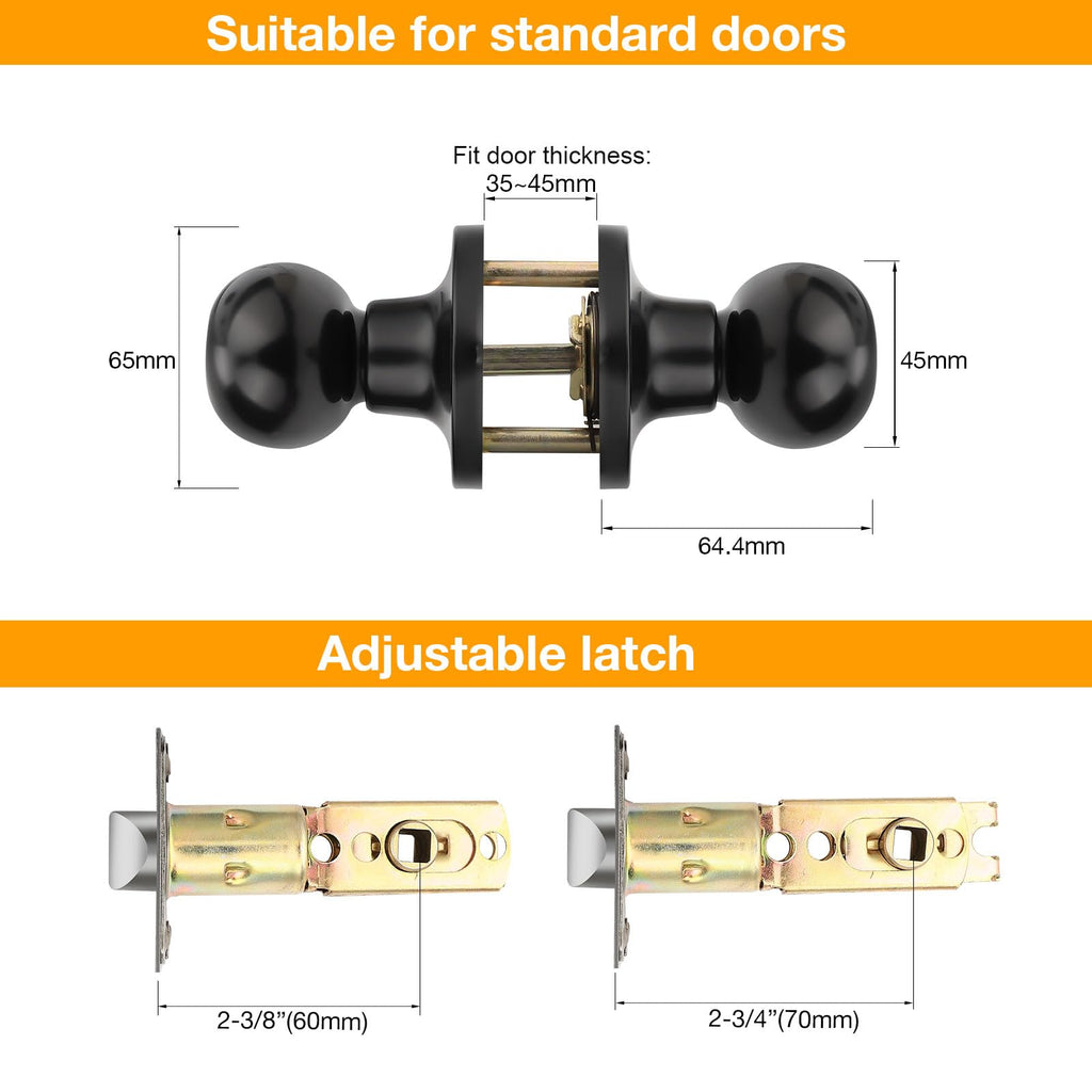 6 Pack Passage Door Knobs Oval Egg Shaped Door Knobs Laundry Passage Function Locksets Without Key in Black Finish