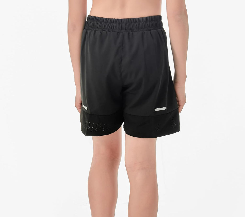 2 Pack Boys Box Brief Liner Compression Zipper Pocket Shorts Kids Quick Dry Active Sports Shorts with Reflective Strip