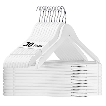 White Wooden Hangers 30 Pack, Heavy Duty Wooden Coat Hangers