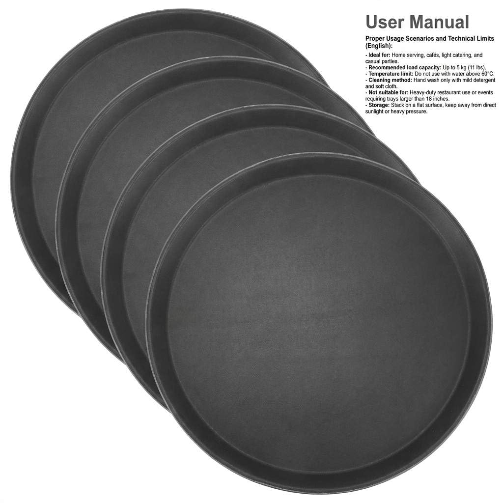 14-Inch Round Non-Slip Serving Tray Set - 4Pack Rubber Surface Drink & Meal Carrier, Café & Catering