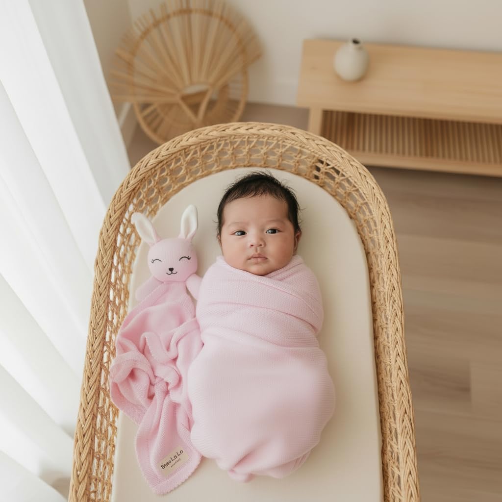 Baby Gift Set - Organic Cotton Newborn Blanket and Lovey Security Blanket Set, Gifts for Baby Girl, Mother to be
