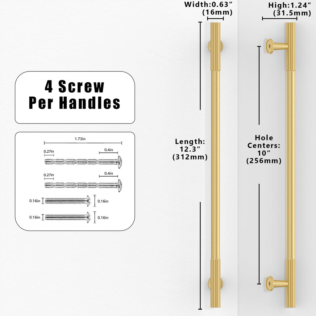 2 Pack Brushed Gold Cabinet Pulls 10 Inch(254mm) Kitchen Cabinet Handles Cabinet Hardware for Drawer Pulls
