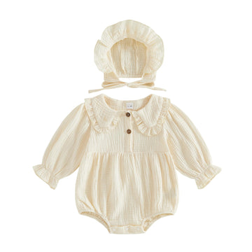 Newborn Coming Home Outfit Baby Girl Muslin Romper Bodysuit with Hat (Apricot, )