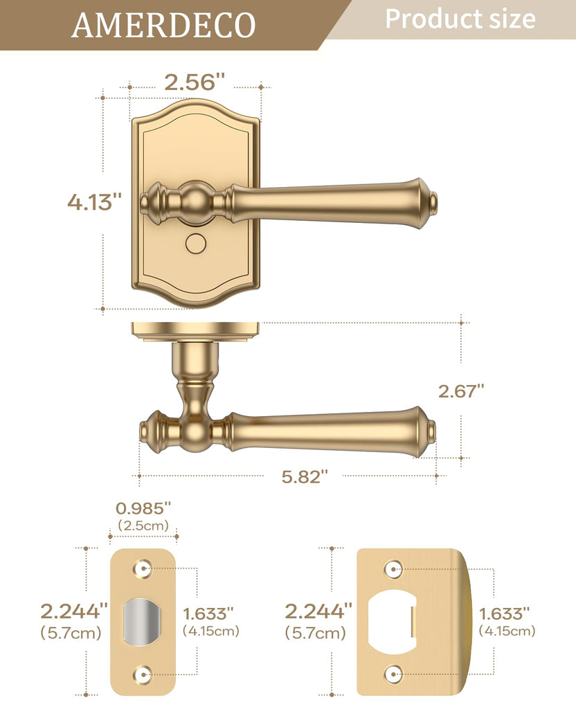 6 Pack Champagne Bronze Privacy Interior Door Handles