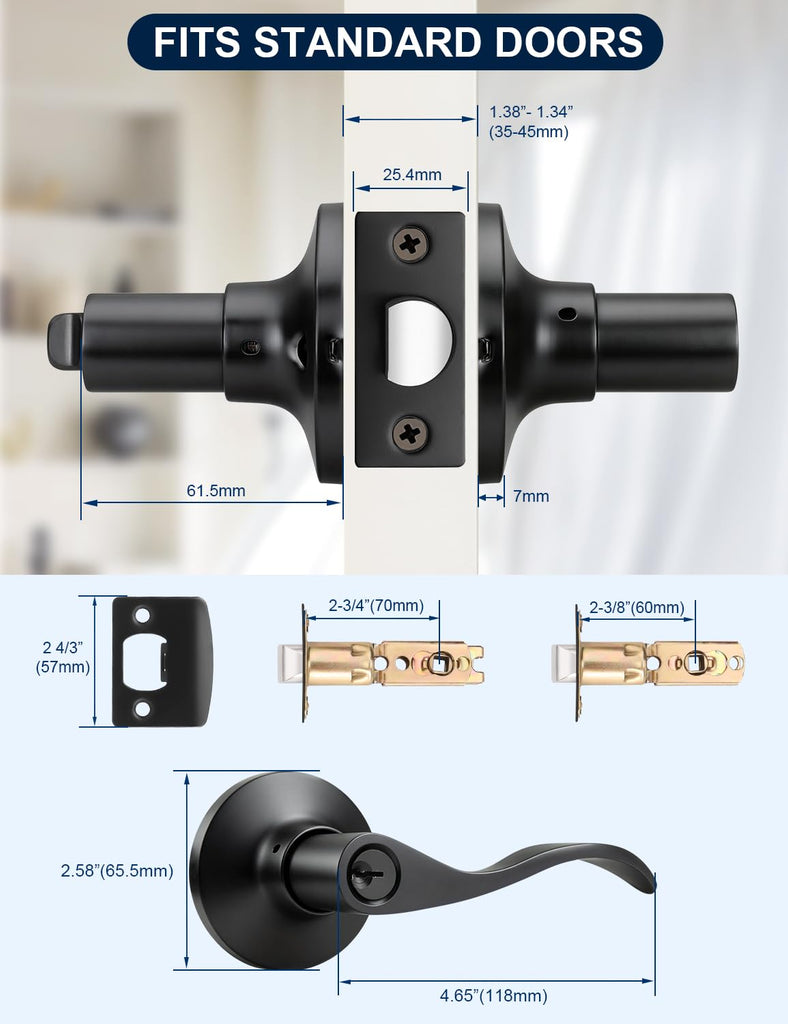 4 Pack Keyed Entry Door Lever Lock for Exterior Door Handleset, Entrance Door Handles Lockset in Black Each with 3