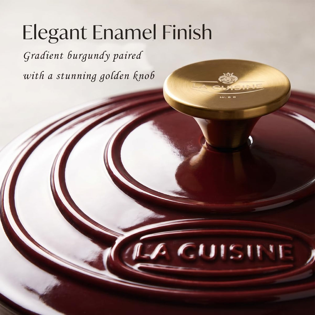 Enameled Cast Iron Dutch Oven Casserole Pot with Golden handle for Lid, Internal Matte Black Enamel Coating, 5 QT