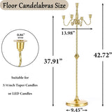 42.7 Inch Floor Candelabra Candle Holder Set of 2, 5 Arms Gold Candlestick Holders, Tall Candelabras Centerpiece for