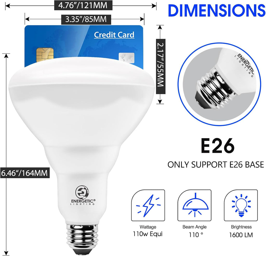 Energetic BR40 LED Indoor Flood Light Bulbs, Dimmable, 5000K Daylight, 110W Equivalent, 1600LM, E26 Base, Recessed