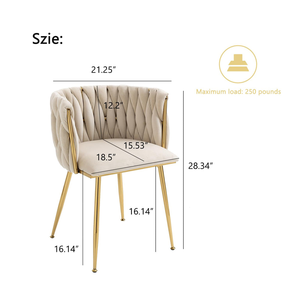 Velvet Dining Chairs Set of 4, Woven Upholstered Dining Chairs with Gold Metal Legs, Modern Accent Chairs