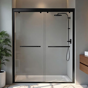 Shower Door 56-60" W x 72" H, Semi-Frameless Sliding Glass Shower Door