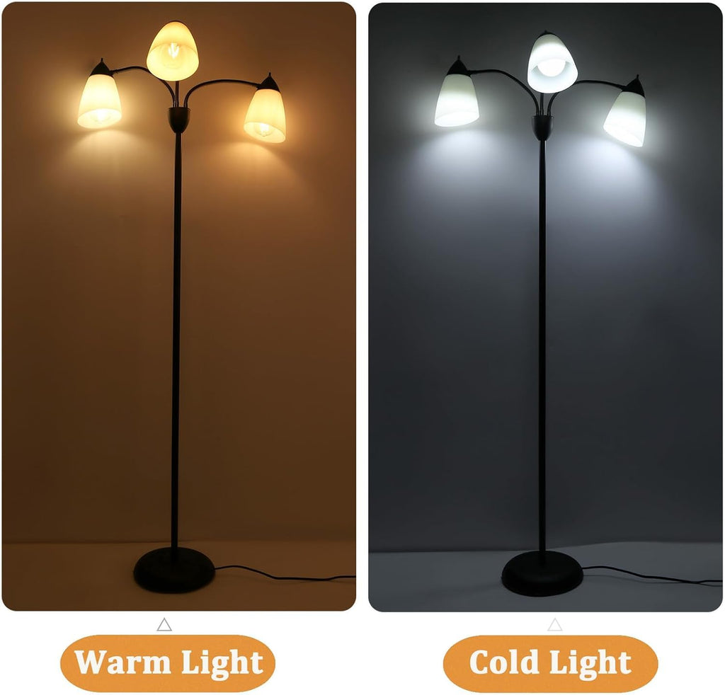 Modern Reading Floor Lamp, 3-Light Floor Lamp Black with Reading Lamp, Adjustable Flexible Tree Standing Lamp Study