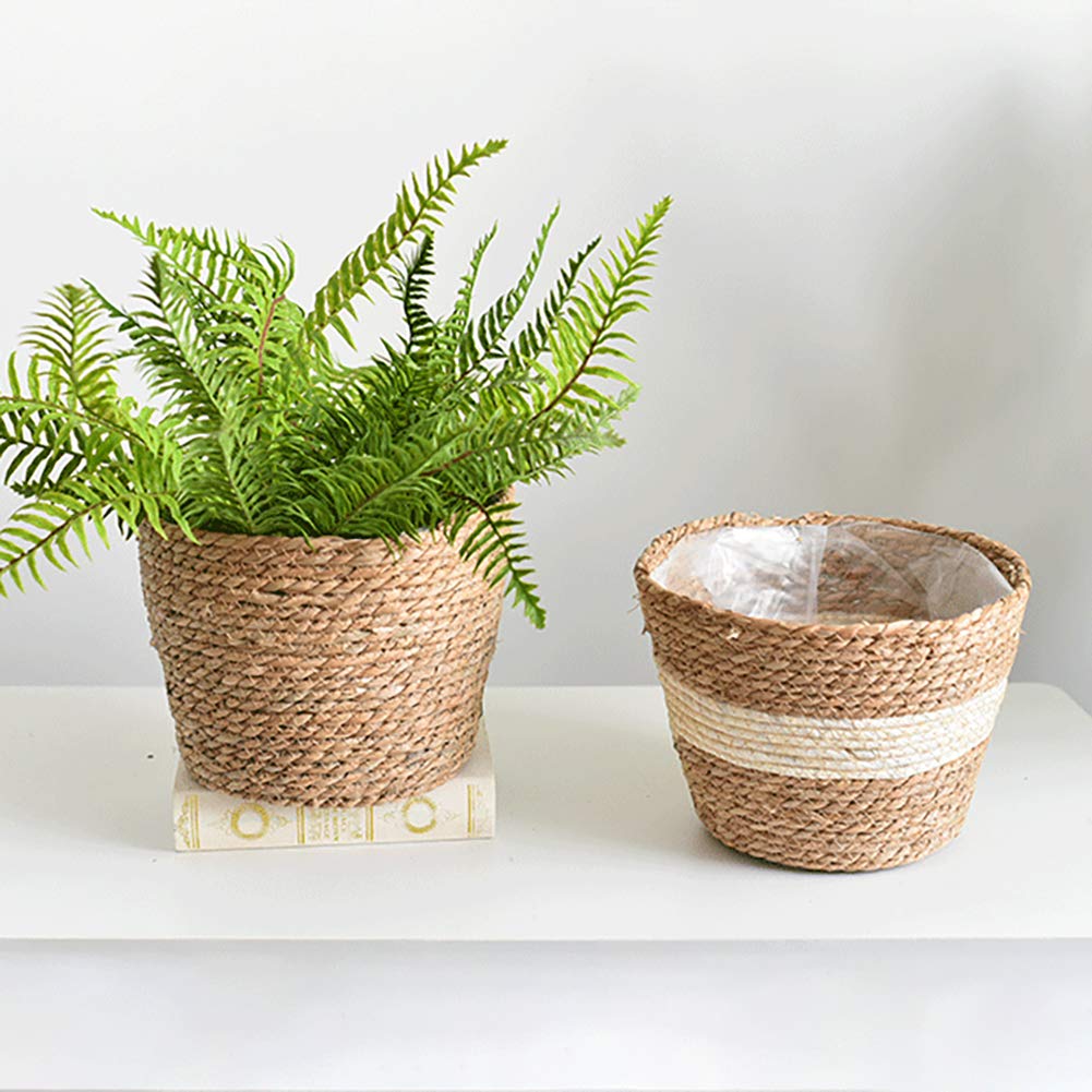 Seagrass Planter Basket - Set of 3 Hand Woven Basket Indoor Outdoor Storage Flower Pot Cover Containers with