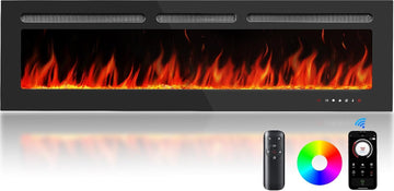 60-Inch Smart Electric Fireplace, Ultra-Slim Wall-Mounted or Recessed Fireplace Heater with 1400W Heat, WiFi App &