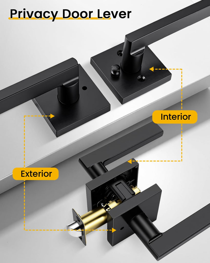 Matte Black Door Handles Interior, Privacy Door Handle 2 Pack