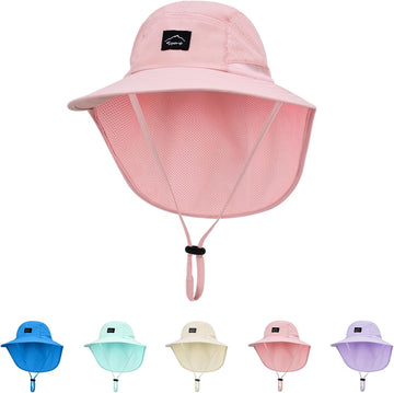 Kids Sun Hat with Neck Flap Beach Fishing Bucket for Boys Girls