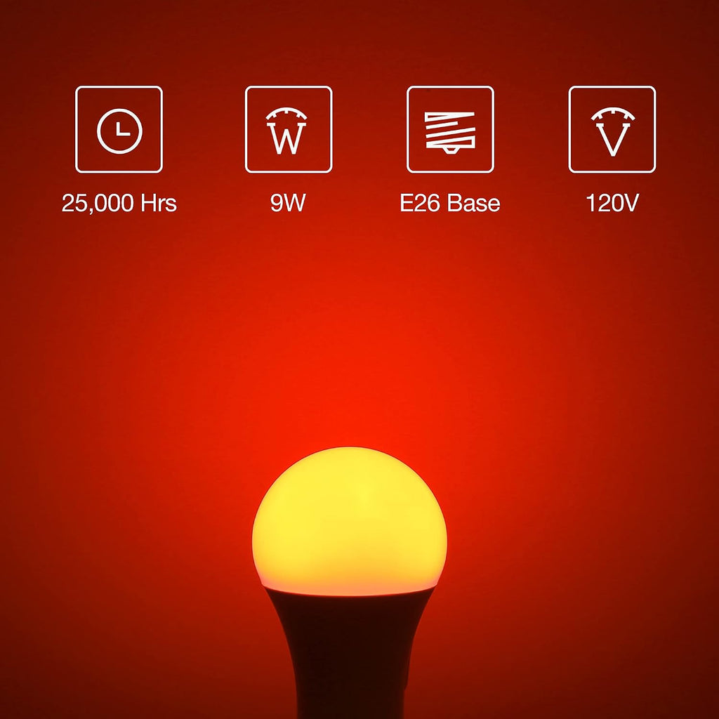 LED Red Light Bulb 60W Equivalent, 9W LED E26 Base Red Color Bulbs