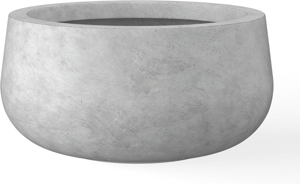 Large Round Bowl Pale Gray Concrete Planter 20" Dia, Outdoor | Rubber Plug for Indoor, Drainage for Garden