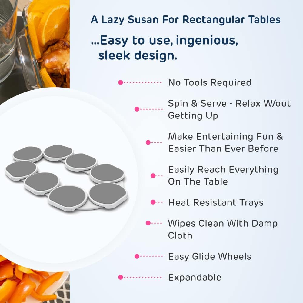 Light Gray- - The First Patented Lazy Susan Turntable Expandable for Rectangular & Oblong Tables - Kitchen & Dining