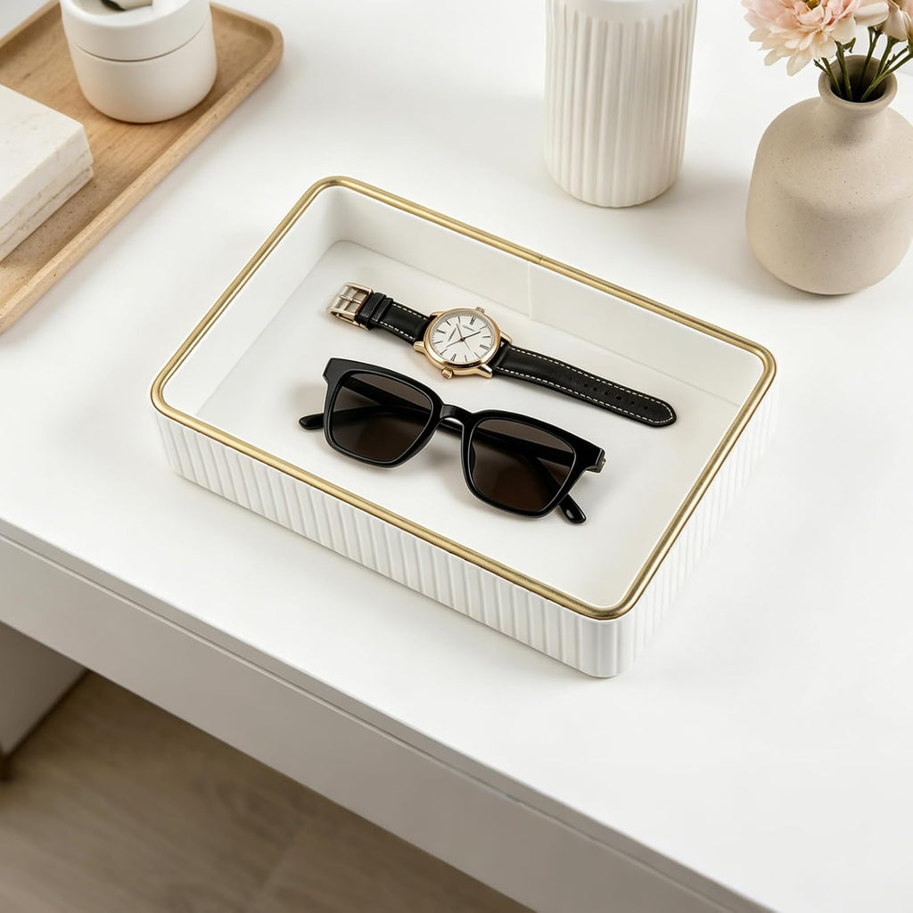 PU Leather Valet Tray,Desk Organizer Tray Nightstand Organizer Trinket Dish Storage Key Bowl Decorative Trays
