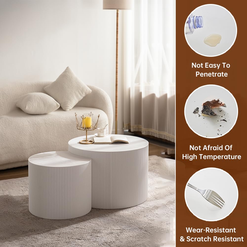 18" White Round Fluted Nesting Coffee Set of 2 (Cream Small)