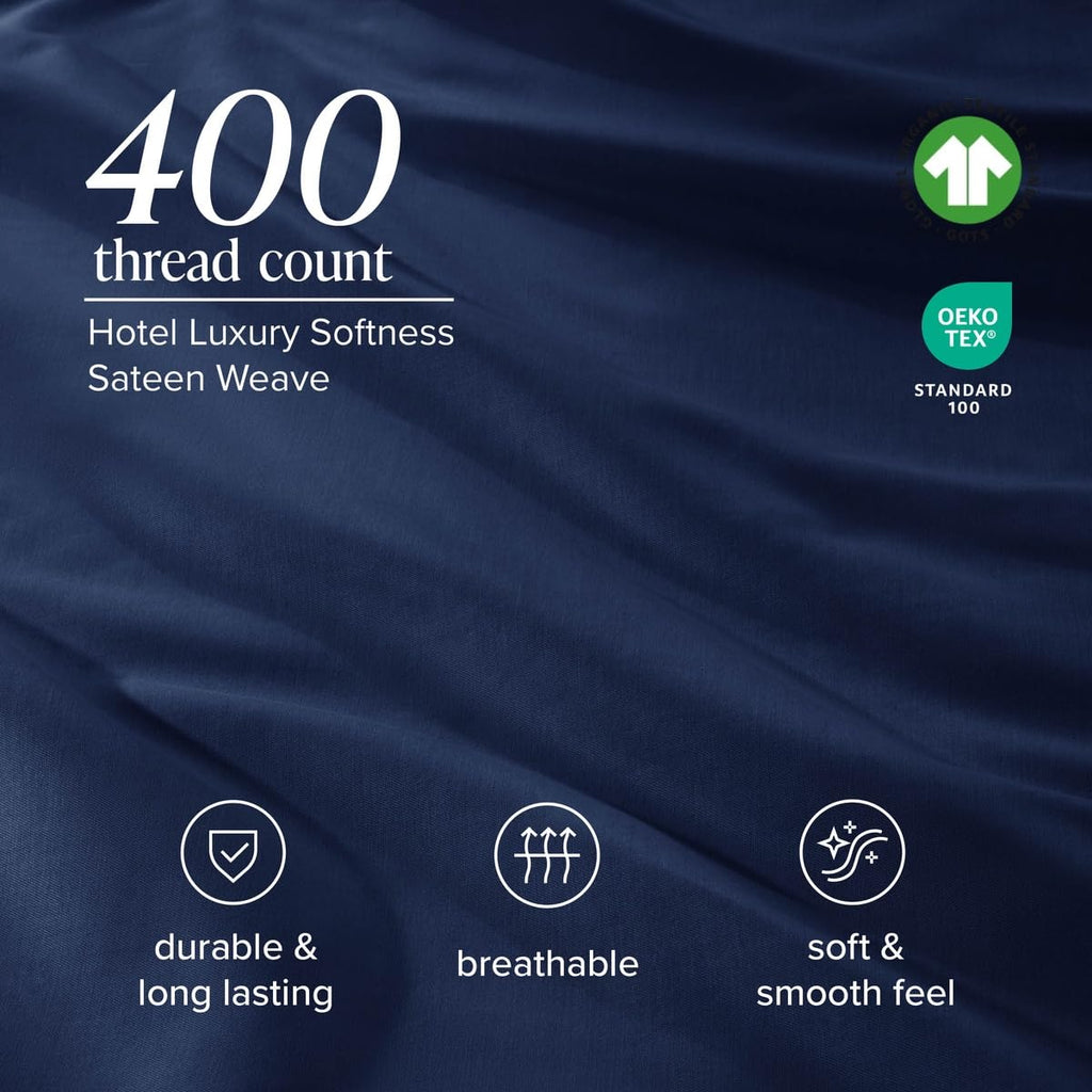 100% Organic Cotton Sateen Sheet Set (Twin XL, Dark Blue)