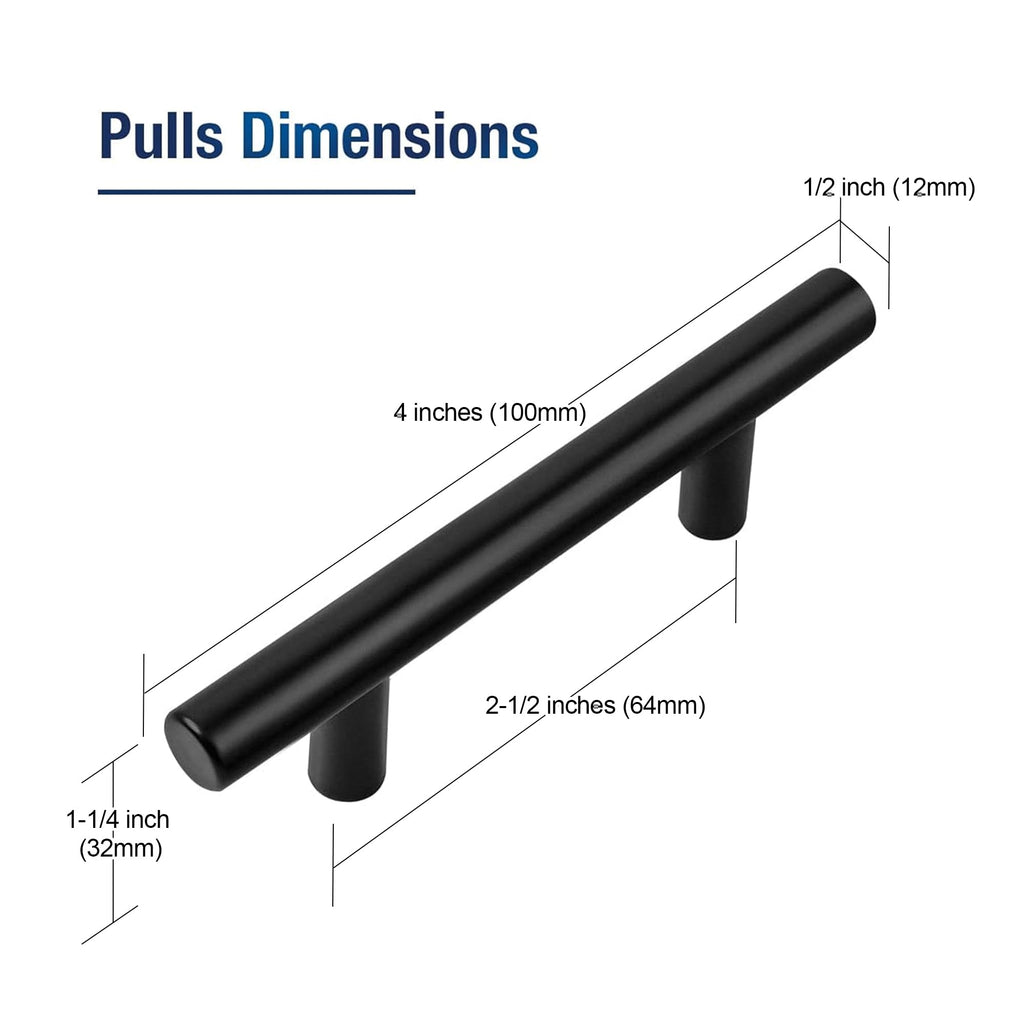 Matte Black Cabinet Pulls Drawer Pulls, 2-1/2 Inch CC, 60 Pack