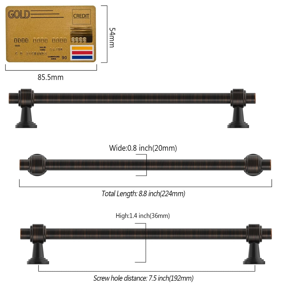 10 Pack Oil Rubbed Bronze Cabinet Pulls 7.5 Inch(192mm) Hole Center Drawer Pulls Cabinet Hardware Kitchen Cabinet