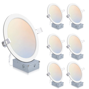 6 Pack 8 Inch LED Recessed Lighting, 5CCT Canless Wafer, White