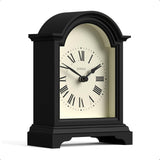 Bistro Mantel Clock - Small Classic Arch top Carriage Clock Design - Black - Contemporary Classic Style for Mantel, Desk, Table, Shelf...